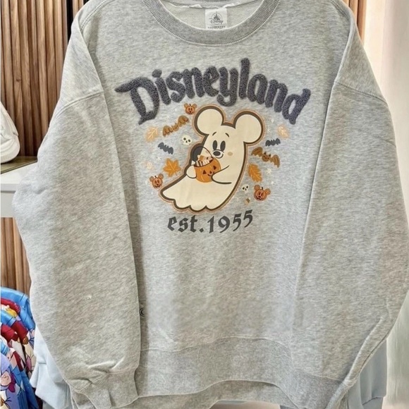 2025 Disneyland Halloween Ghost Mickey Gray Crewneck Sweater Sweatshirt L Large - Picture 1 of 3